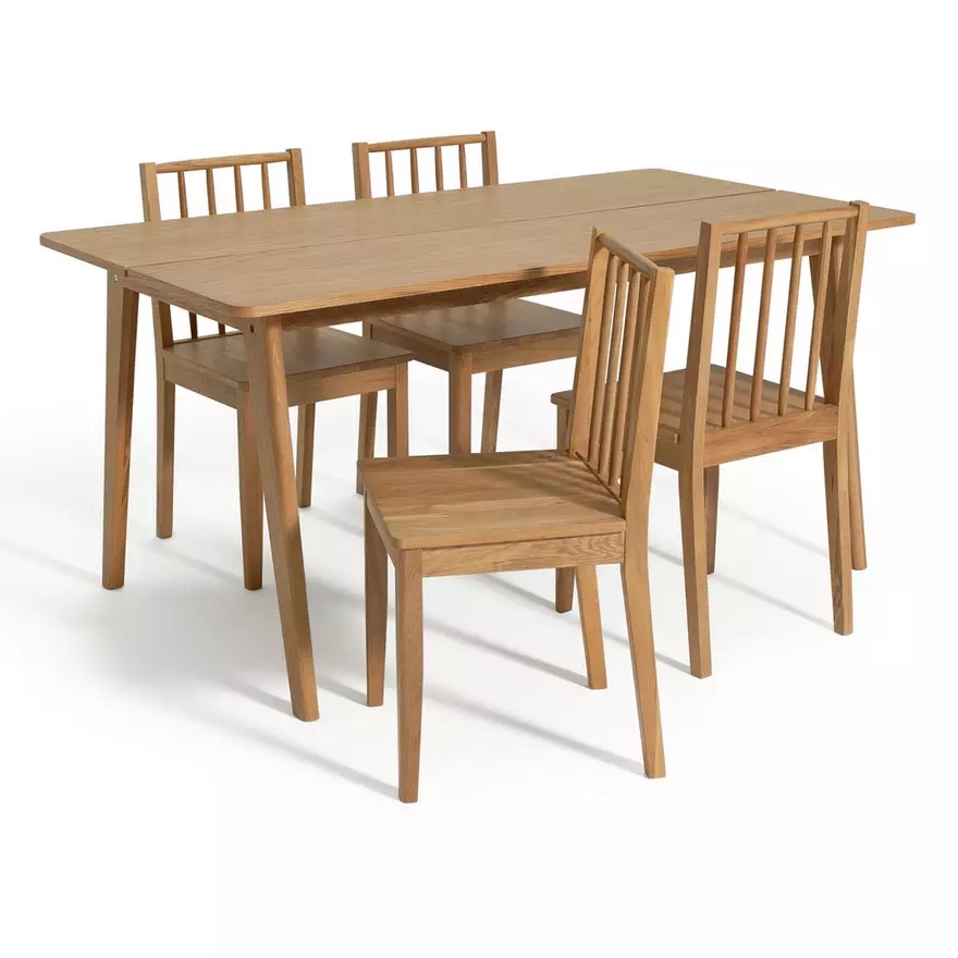 Table à Manger En Placage De Bois Et 4 Chaises En Chêne